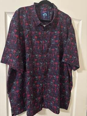 Retro Rifle "Live Nudes" Neon Palm Tree & Gun Button Down Shirt, Size 4XL
